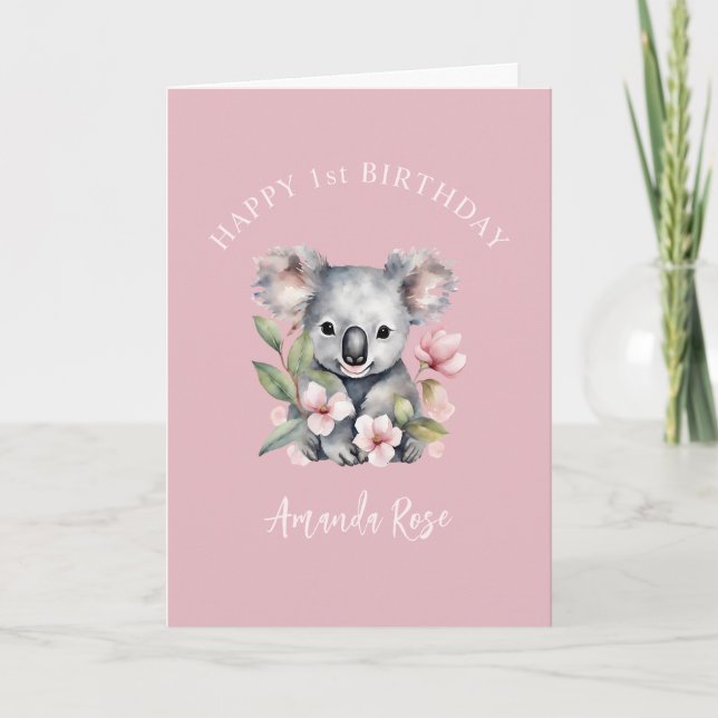 Cartão De Agradecimento Feliz Primeiro Aniversário Koala Aquarela (Frente)