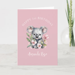 Cartão De Agradecimento Feliz primeiro aniversário Koala Aquarela 