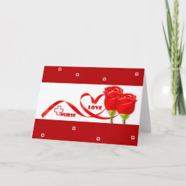 Cartão De Agradecimento Feliz Semana das Enfermeiras. Rosa vermelha e Cart