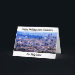 Cartão De Agradecimento Felizes feriados de Jerusalém, a Terra Santa<br><div class="desc">Cartão universal de cartões de natal com fotografia panorâmica de Jerusalém à frente do cartão. Foto de Neil Lewis Willens. Excelente visão da Terra Santa e suas muitas casas de culto,  incluindo a antiga parede urbana reconstruída em volta da cidade de David.</div>