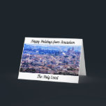 Cartão De Agradecimento Felizes feriados de Jerusalém, a Terra Santa<br><div class="desc">Cartão universal de cartões de natal com fotografia panorâmica de Jerusalém à frente do cartão. Foto de Neil Lewis Willens. Excelente visão da Terra Santa e suas muitas casas de culto,  incluindo a antiga parede urbana reconstruída em volta da cidade de David.</div>