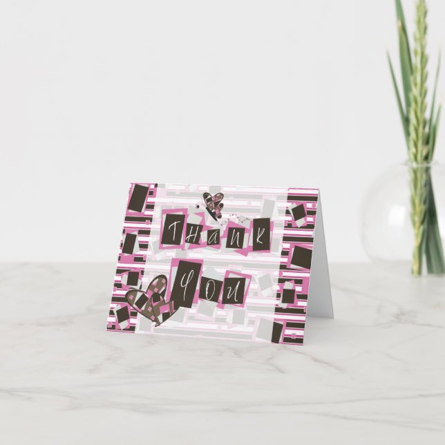 Cartão De Agradecimento Feminina Marrom-rosa Riscada Obrigado (Frente)