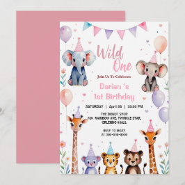 Cartão De Agradecimento Fera Um Animais Fofos Balão meninas 1º Aniversário