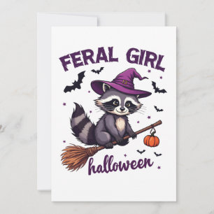 Cartão De Agradecimento Feral Girl Halloween Spooky Raccoon Witch Gift