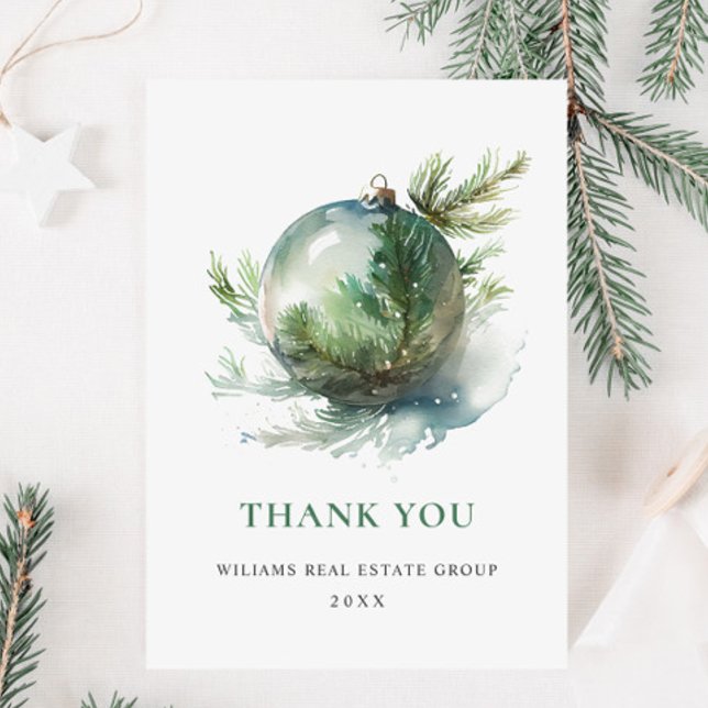 Cartão De Agradecimento Feriado de Enfeites de natal de Aquarela Elegante (Criador carregado)