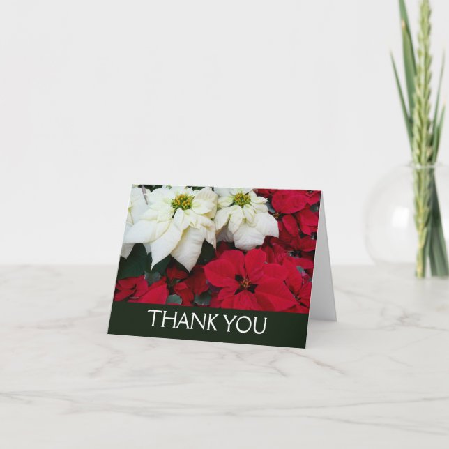 Cartão De Agradecimento Férias de Natal White e Red Poinsettias II (Frente)