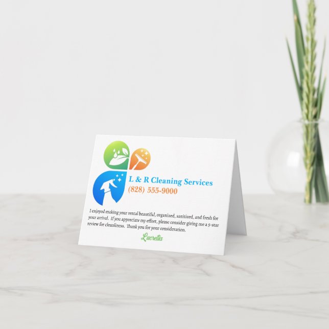 Cartão De Agradecimento Férias Rental Cleaner Housekeeper Obrigado (Frente)