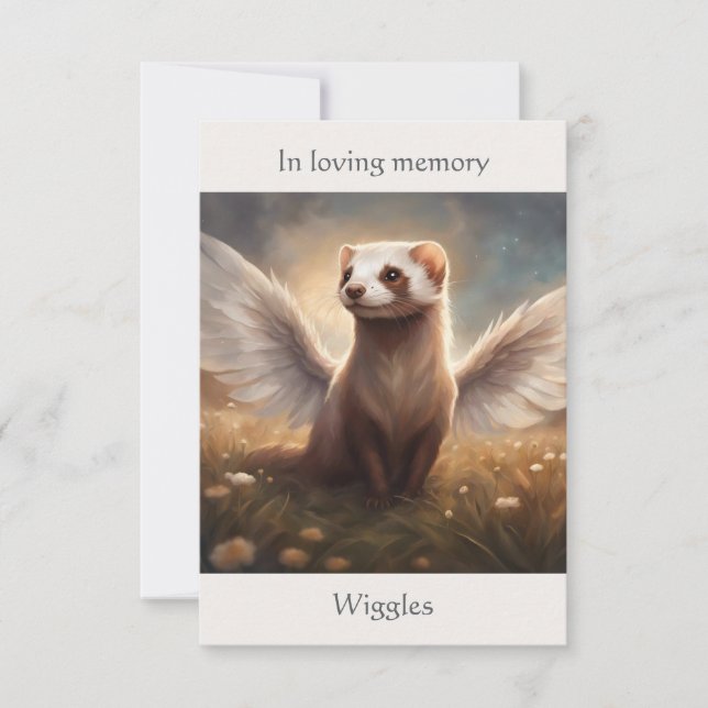 Cartão De Agradecimento Ferret Memorial Poem Angel Wings Add Name Field (Frente)