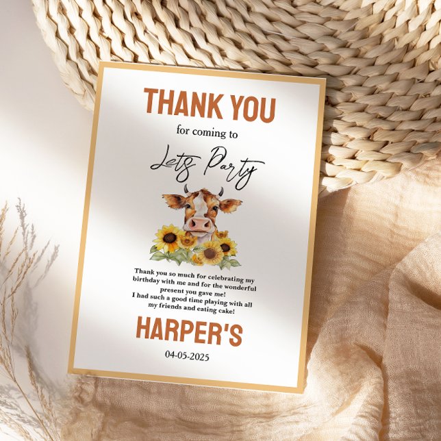 Cartão De Agradecimento Festa até os Bois Voltarem para Casa 2º Aniversári (Let's Party Till the Cows Come Home 2nd Birthday Thank You Card)