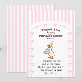 Cartão De Agradecimento Festa de 1º Aniversário da Menina do Laço Rosa do 