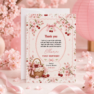 Cartão De Agradecimento Festa de 1º Aniversário da menina Flor de Cerejeir