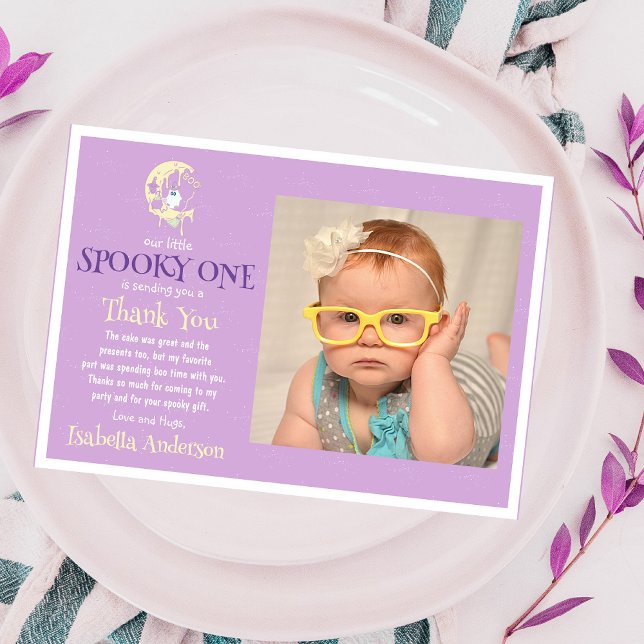 Cartão De Agradecimento Festa de 1º Aniversário da Menina Lua Fantasma Boo (Criador carregado)