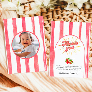 Cartão De Agradecimento Festa de 1º Aniversário da Pink Gold Berry Foto Mo