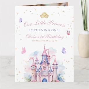Cartão De Agradecimento Festa de 1º Aniversário da Princesa Menina Castelo