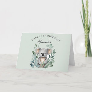 Cartão De Agradecimento Festa de 1º Aniversário dos Meninos Urso Koala 
