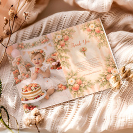 Cartão De Agradecimento Festa de 1º Aniversário Photo Peach Garden