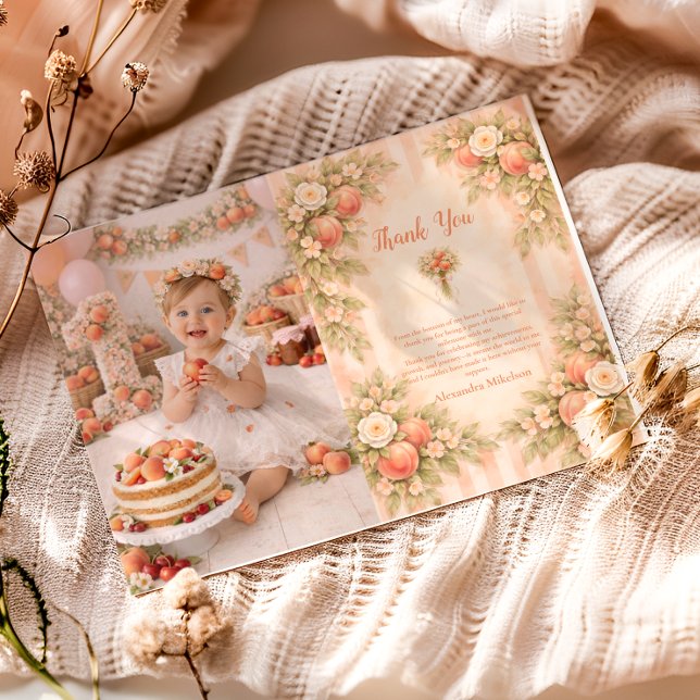 Cartão De Agradecimento Festa de 1º Aniversário Photo Peach Garden (Criador carregado)