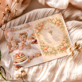 Cartão De Agradecimento Festa de 1º Aniversário Sweet Peach