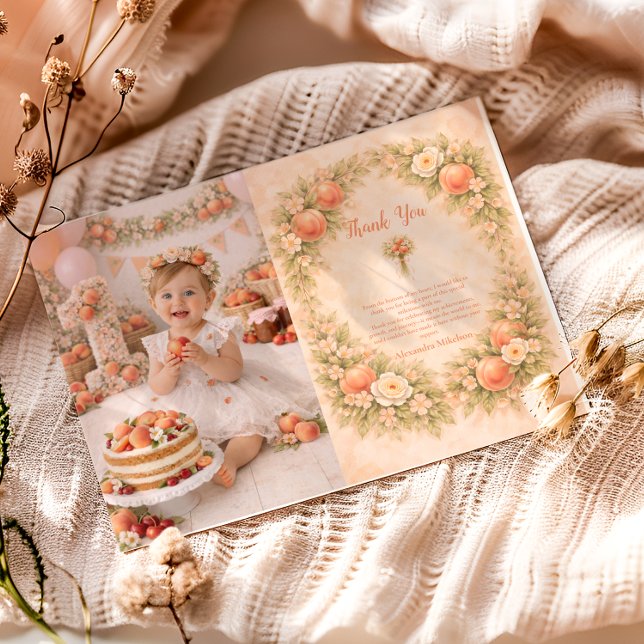 Cartão De Agradecimento Festa de 1º Aniversário Sweet Peach (Criador carregado)