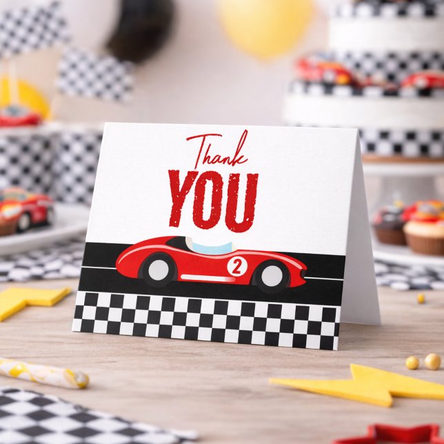 Cartão De Agradecimento Festa de 2º Aniversário do Menino de Dois Carros d (Two Fast Race Car Boy 2nd Birthday Party Thank You Card
)