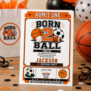 Cartão De Agradecimento Festa de 2º Aniversário do Menino Esportivo Born 2