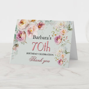 Cartão De Agradecimento Festa de 70 Anos de Nascimento Floral em Aquarela