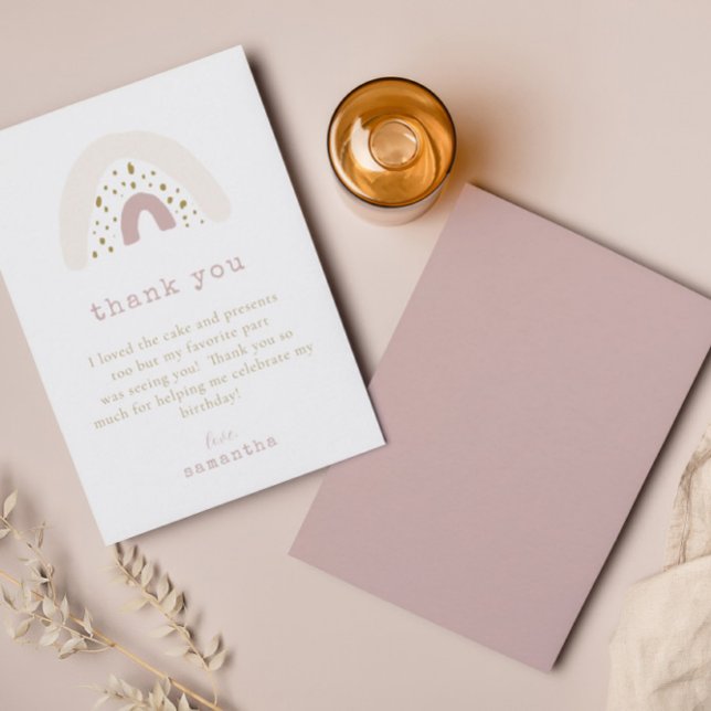 Cartão De Agradecimento Festa de Aniversário Arco-íris Boho Rosa Roxo Past (Criador carregado)