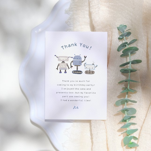 Cartão De Agradecimento Festa de aniversário Azul Robot (Criador carregado)