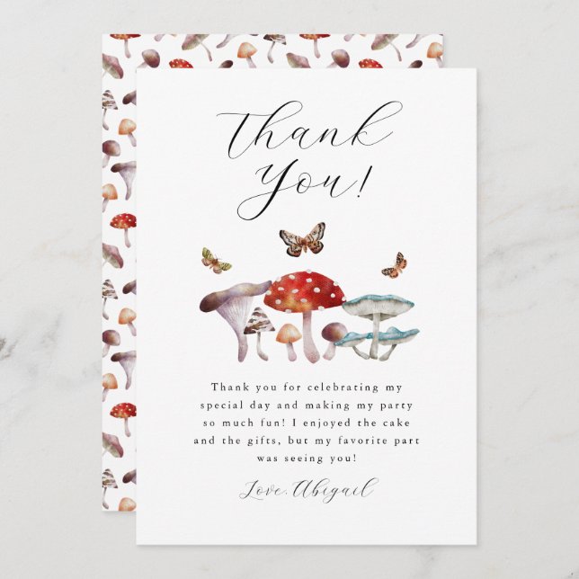 Cartão De Agradecimento Festa de Aniversário Cogumelo   (Frente/Verso)