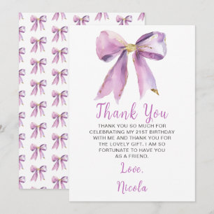 Cartão De Agradecimento Festa de Aniversário com Laço Coquete Roxo