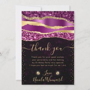 Cartão De Agradecimento Festa de Aniversário com Lágrimas de Glamour Roxo