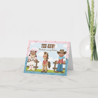Cartão De Agradecimento Festa de aniversário Cowgirl e Cowboy Obrigado