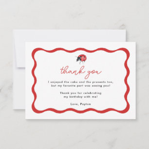 Cartão De Agradecimento Festa de aniversário Da Menina Ladybug Obrigado