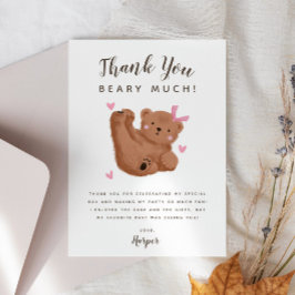 Cartão De Agradecimento Festa de Aniversário da Menina Ursa 