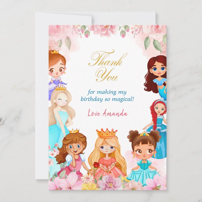 Cartão De Agradecimento Festa de Aniversário da Princesinha 3 Anos Obrigad (Frente)