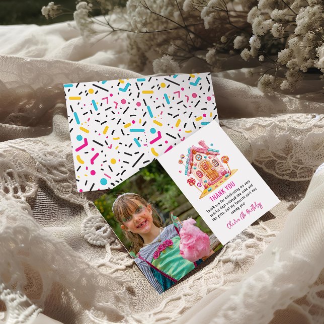 Cartão De Agradecimento Festa de Aniversário das Crianças Celebração Doce  (Candyland Sweet Celebration Kids Birthday Party  thank you card)