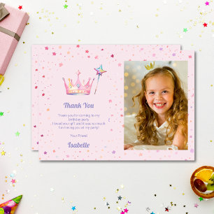 Cartão De Agradecimento Festa de Aniversário das Meninas Princesa Rosa Pas