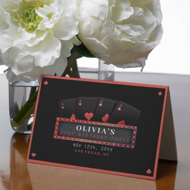 Cartão De Agradecimento Festa de Aniversário de 21 Anos Poker Aces Vermelh (Poker Aces Red & Black 21st Birthday Party Thank You Card
)