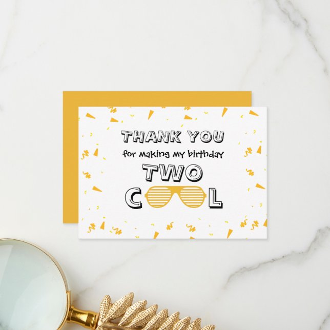 Cartão De Agradecimento Festa de Aniversário de 2 Anos Óculos de Sol TWO C (Frente/Verso In Situ)