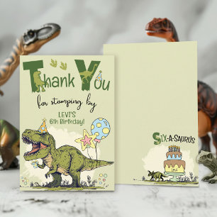 Cartão De Agradecimento Festa de Aniversário de 6 anos do TRex Dinossauro