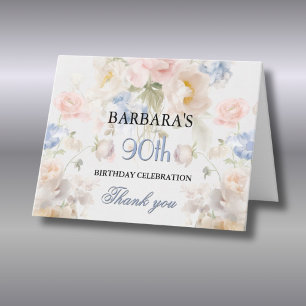 Cartão De Agradecimento Festa de Aniversário de 90 Anos com Flores Pintada