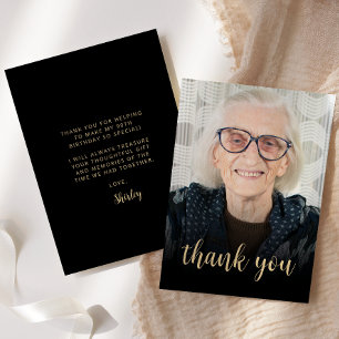 Cartão De Agradecimento Festa de Aniversário de 90 Anos com Foto Personali