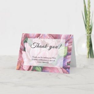 Cartão De Agradecimento Festa de Aniversário de 90 anos com Tema Floral Vi