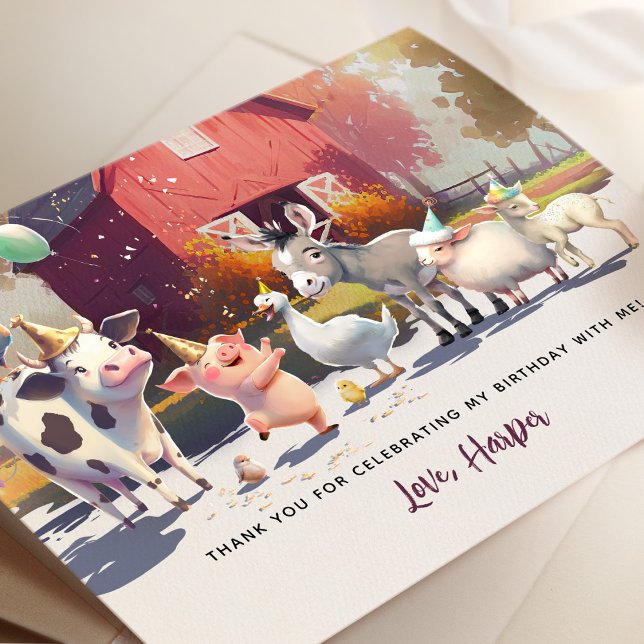 Cartão De Agradecimento Festa de aniversário De Animais Agrícolas Obrigado (Criador carregado)