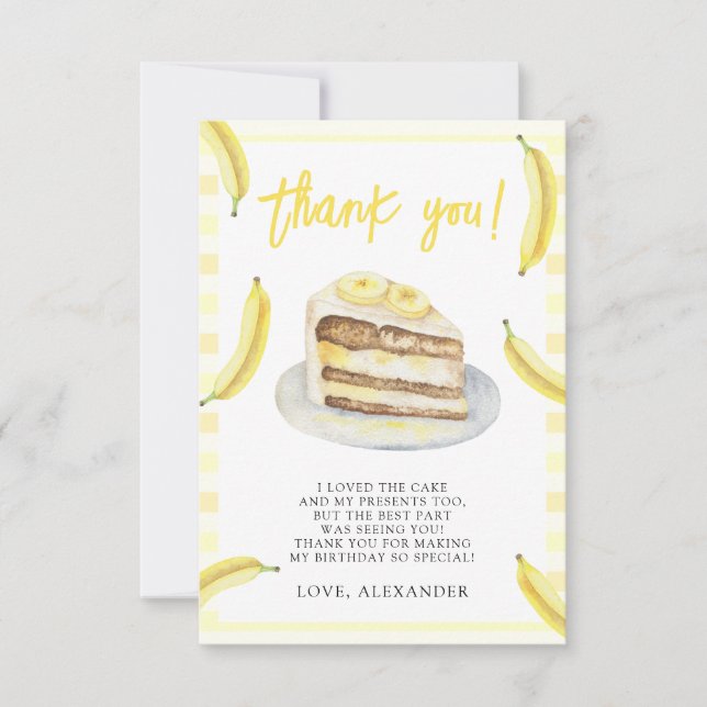 Cartão De Agradecimento Festa de aniversário de Bananas de Aquarela Obriga (Frente)