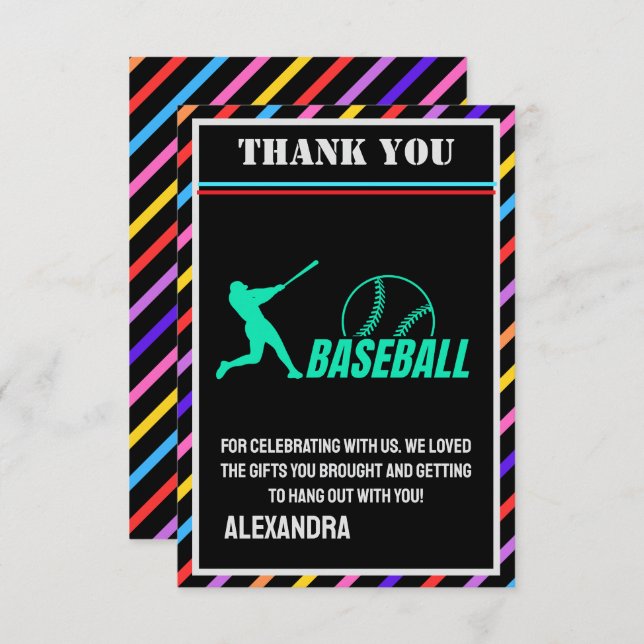 Cartão De Agradecimento Festa de Aniversário de Beisebol, Jogadora de Beis (Frente/Verso)