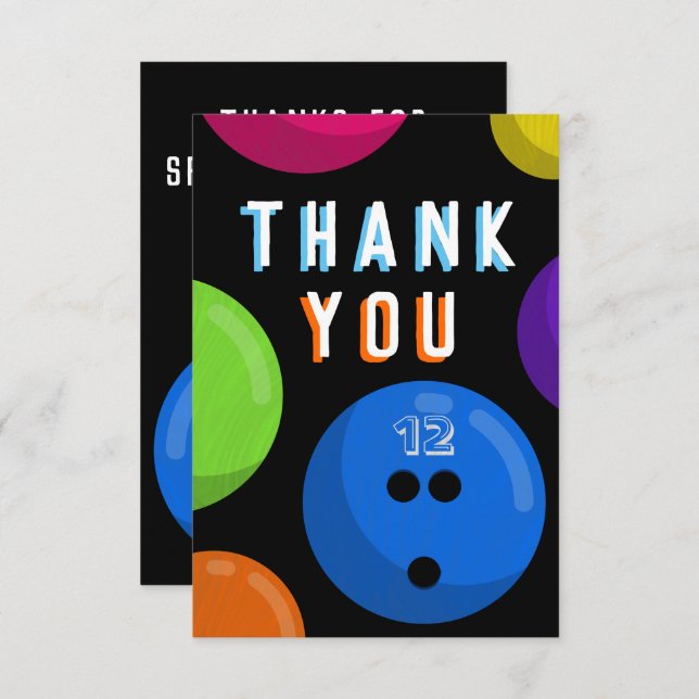 Cartão De Agradecimento Festa de Aniversário de Bowling Cosmic Bowling Neo (Frente/Verso)