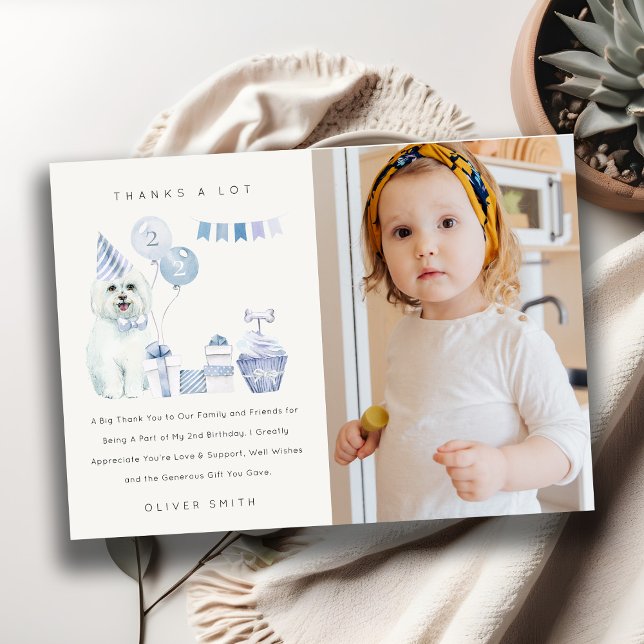 Cartão De Agradecimento Festa de Aniversário de Cachorro Meninos Azul Fofo (Criador carregado)