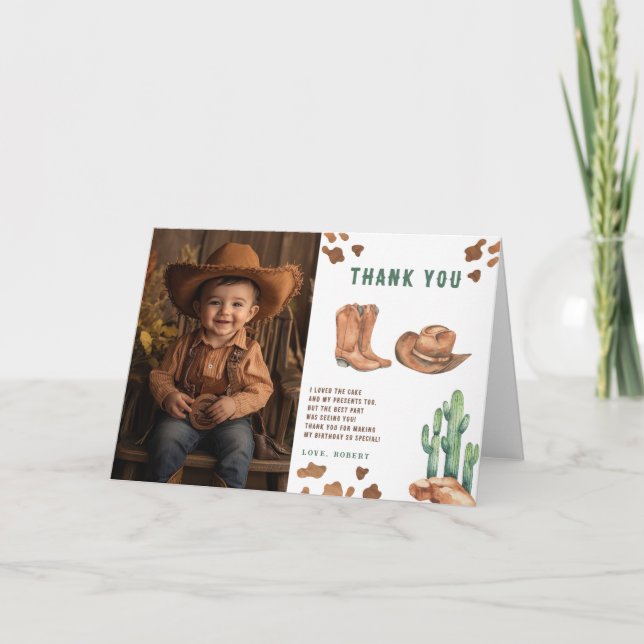 Cartão De Agradecimento Festa de aniversário de cowboy Obrigado (Frente)