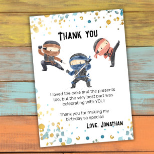 Cartão De Agradecimento Festa de Aniversário de criança Ninja Cute